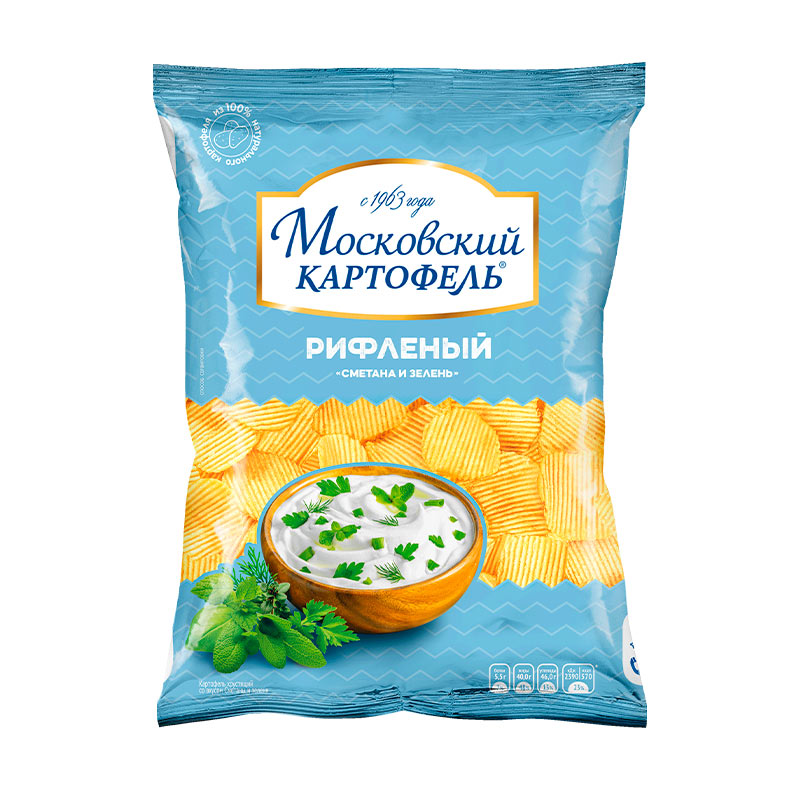 Чипсы Картофель Московский хруст. рифл.со вкусом сметаны и зелени 120г /16